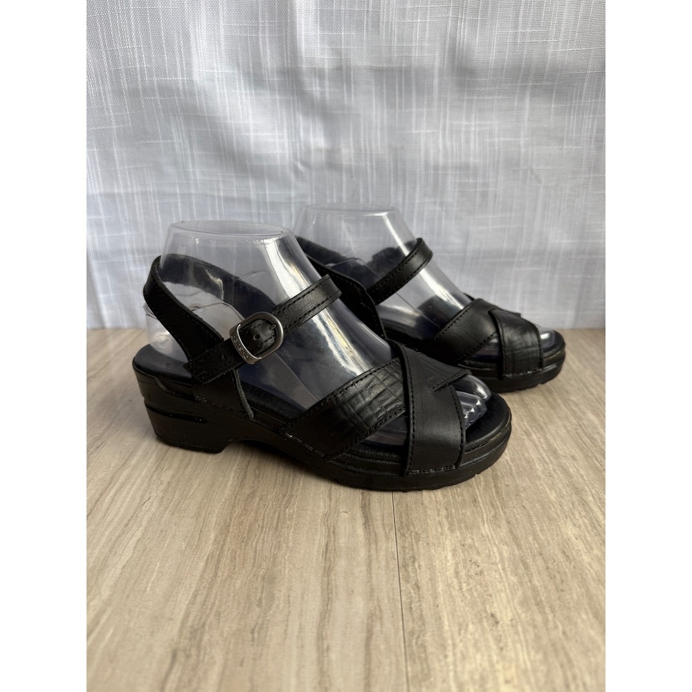 Dansko Strappy Sandals Leather Platform Wedge Black Vintage Portugal Whimsigoth